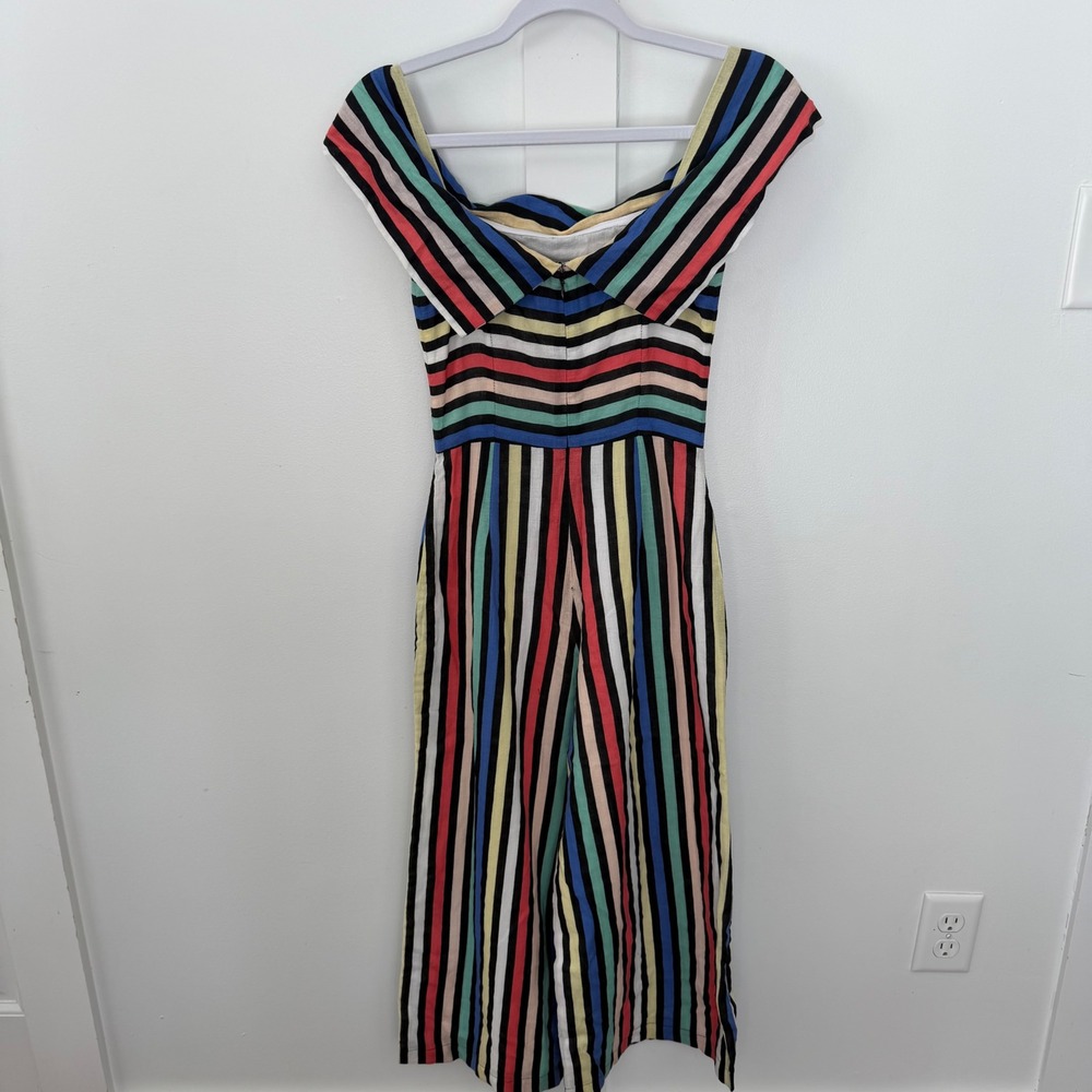House of Harlow x Revolve Off Shoulder Wide Leg Cropped Jumpsuit Stripe Size XXS - Picture 9 of 16